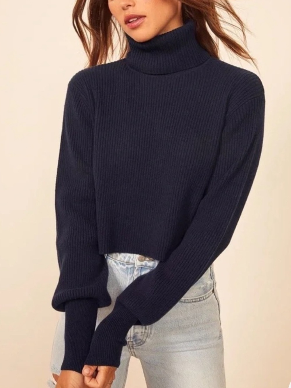 Reformation Luisa Cropped Cashmere Sweater in Navy size S
